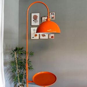 Lampadaire Moderne en Métal Orange Avec Plateau et Tête Mobile, Culot E27, Lampadaire Moderne Pour Salon ou Chambre