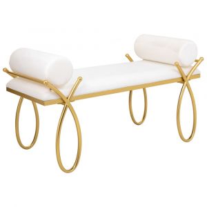 Banc en métal doré avec rembourrage blanc 112,5x49x53