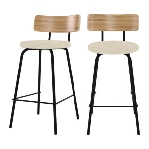 Chaise de bar Alize en tissu bouclé blanc cassé 64 cm (lot de 2) - Blanc