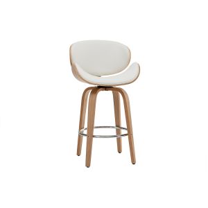 Miliboo Tabouret de bar pivotant blanc et bois clair 65 cm WALNUT
