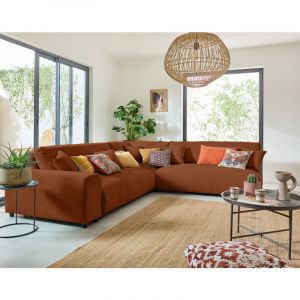 Garance - canapé modulable d'angle droit - 6 places - en velours côtelé - Terracotta