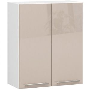 Meuble de cuisine haut AKORD W60 OLIWIA modulable Blanc 60 cm 2 portes façade Cappuccino Brillant 2 étagères 60x30x72 cm