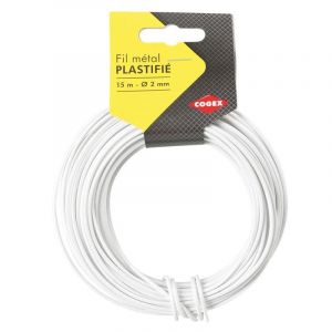 Cogex Fil de fer - Blanc - Plastifi&eacute; - Rouleau de 15m - 2 mm de diam&egrave;tre