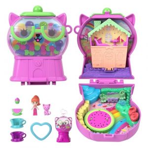 Polly Pocket Coffret Chaton Past&egrave;que, jouet de voyage avec 1 mini-figurine, un animal, un man&egrave;ge en forme de tasse, une balan&ccedil;oire &agrave; bascule et des accessoires sur le th&egrave;me des fruits, JKC50