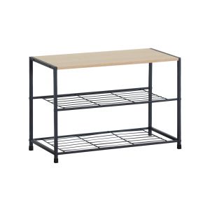 Etag&egrave;re &agrave; chaussures en agglom&eacute;r&eacute; et m&eacute;tal 3 niveaux noir et beige
