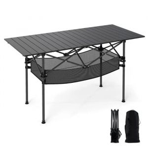 Table De Jardin Extérieur Pliante Costway, Plateau Roulable En Aluminium, Panier, Sac De Transport, Pour Camping Plage Pêche, Noir