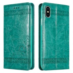 Coque pour Apple iPhone XS MAX en TURQUOISE avec ornements Housse de protection &Eacute;tui avec fermeture magn&eacute;tique, fonction de support et compartiment pour carte