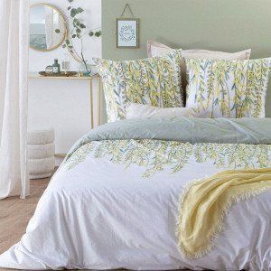Housse de couette et deux taies coton (240 cm) Misore Verte