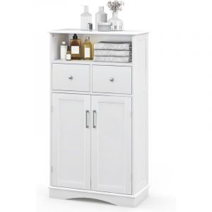 COSTWAY Meuble de Salle de Bain à 2 Portes 2 Tiroirs, Colonne Salle de Bain Armoire Haute avec Étagères Réglables pour Salle de Bain, Salon, Cuisine,