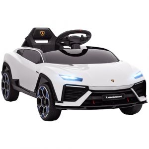 Voiture &eacute;lectrique enfant - AIYAPLAY - 12V avec t&eacute;l&eacute;commande 24G et 2 moteurs vitesse max. 4 km/h - 1015 x 49 x 43 cm - blanc