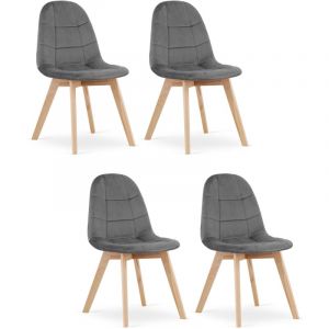 Chaise SORANO, velours gris fonc&eacute;, pieds en bois, dimensions 45x82x54 cm, pour salon, cuisine, chambre &agrave; coucher, 4 pi&egrave;ces