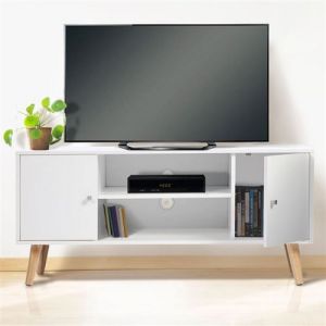 Image de Idmarket Meuble TV EFFIE scandinave 2 portes bois blanc