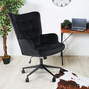 Cotecosy Fauteuil de bureau moderne à haut dossier Florelo Velours Noir