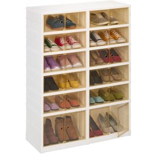 Relaxdays Meuble à chaussures, avec roulettes, pliable, pour 24 paires, hlp : 118 x 86,5 x 34,5 cm, blanc et marron
