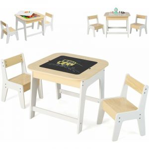Giantex 3 en 1 Table et 2 Chaises en Bois Enfants avec Plateau Double Face, Charge 30kg