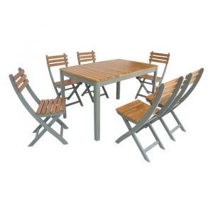 Sweeek Table de jardin acacia avec coins arrondis 6 chaises kaki 120 x 80 x 75 cm