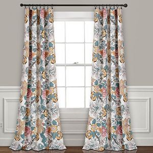 Lush Decor, Sydney Rideaux Bleus et Jaunes | Ensemble de Panneaux de fenêtre occultants à Motif Floral pour Salon, Salle à Manger, Chambre à Coucher (Paire), 274,3 x 132,1 cm (l x L), Bleu et Jaune