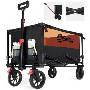 Chariot de Jardin, xxl Pliable Charrette de Transport d'extérieur 160L avec Sangles de Serrage, remorque de Jardin à Main, Noir avec Orange - Sekey
