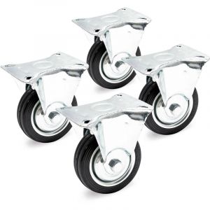wiltec Kit de 4 Roulettes fixes &ndash; &oslash; 75 mm &ndash; Capacit&eacute; de charge 50 kg &ndash; Roue en caoutchouc avec Plaque de montage et Jante m&eacute;tallique &ndash; Dispositif