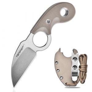 TONIFE Crescent Couteau de Cou Couteau d'extérieur Lame Fixe en Acier 8Cr14MoV avec étui Lanyard et Clip Couteau Full Tang Couteau de Survie