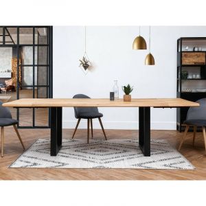 Bobochic Table à manger Table à manger pieds carrés extensible awani Chêne massif et métal 200 + 2 allonges de 40 cm - Marron clair