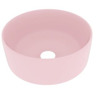 Lavabo rond de luxe vasque à poser de toilette lave-mains de salle de bain vestiaire cuisine maison intérieur 40 x 15 cm céramique rose mat 02_0002752