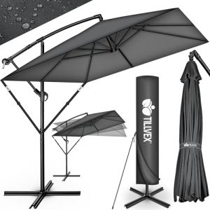 Tillvex Parasol déporté Rectangulaire Ø 330 cm + Housse de Protection & contre le vent - Anthracite - sans LED