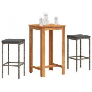 VidaXL Ensemble De Bar De Jardin 3 Pcs Gris Bois Massif Acacia Rotin