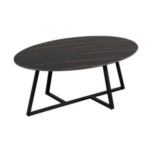 Table Basse Plateau en C&eacute;ramique Effet Marbre Noir Pi&eacute;tement M&eacute;tal Noir - VIKASH - ALTOBUY