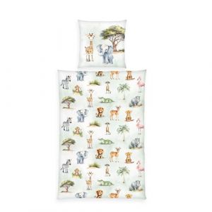 Herding Parure de Lit Safari, Young Collection, Taie d'Oreiller env. 80 x 80 cm, Housse de Couette env. 135 x 200 cm, Avec Fermeture éclair de qualité, 100% Coton/renforcé
