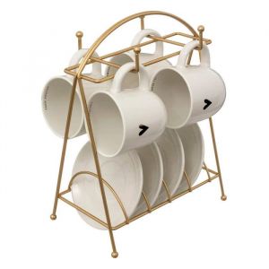 Sg Secret De Gourmet - Service à café : 4 tasses et soucoupes en porcelaine, sur un support floral, 170 ml