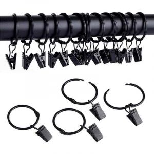 Peny - 25pcs Anneaux de Rideaux avec Pinces Metal Rideau Clips Crochet, Facile à Ouvrir et à Fermer, Crochets de Broches de Rideau en métal pour