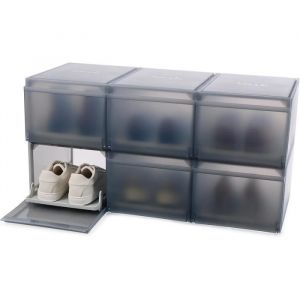 Joseph joseph ShoeCase Bo&icirc;te de Rangement Chaussures, Plateau Coulissant, Porte Abattante, Ventil&eacute;, Montage Facile, Lot de 6, Gris