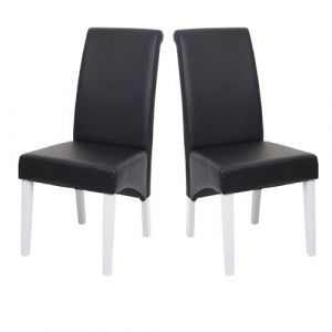 Mendler 2x Chaise de salle à manger M37 cuir noir pieds blancs