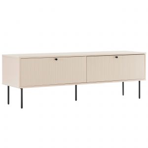 Oviala Meuble TV 2 portes en acier et MDF décor mélaminé 150 cm beige