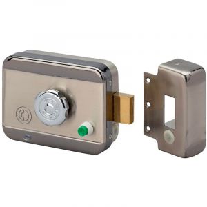 Dom Serrure electrique motorisee en applique pene dormant cylindre rond reversible 12V CE105