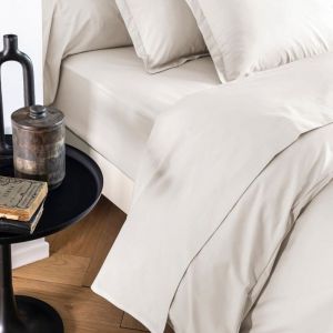 Someo Drap housse coton percale bonnet 30 cm Meringue 140x190