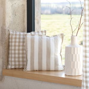 Home maison Housse de coussin 100% coton rayures et vichy LOURMARIN Beige 45x45 cm