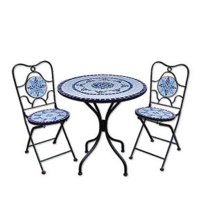 Deuba Salon de Jardin Neptune en mosaique - 1 Table et 2 chaises Pliables - Meubles terrasse Balcon