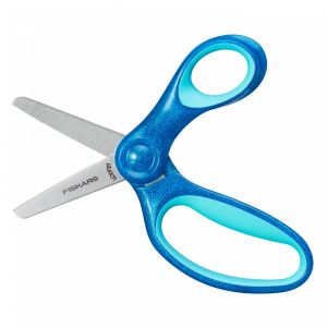 Fiskars Ciseaux pour Enfants, A partir de 6 ans, Longueur : 13 cm, Pour droitiers et gauchers, Lame en m&eacute;tal/manches en plastique, Bleu, Paillettes, 1064073