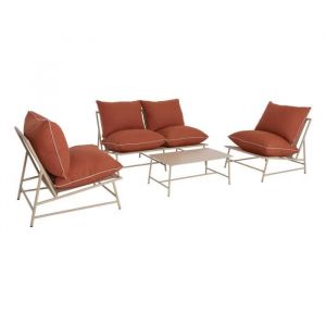Sweeek Salon de jardin acier SOFIA beige et terracotta 4 places table rectangulaire