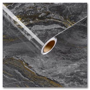 Papier Peint Adh&eacute;sif - CRE8TIVE - Marbre Noir et Or - 30x200 cm - Finition Mat