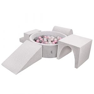 Aire De Jeux En Mousse Avec Rond Piscine &agrave; Balles (200 Balles) Pour Enfants, Gris Clair: Perle/Gris/Transparent/Rose Poudr&eacute; - gris clair: