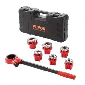 VEVOR Kit de Filetage de Tuyau &agrave; Cliquet 1/4" NPT-1-1/4" NPT Coffret Fili&egrave;res de Plombier Manuel Portable 6 Matrices NPT Mallette de Rangement pour Plomberie Tuyaux en Aluminium Galvanis&eacute; Fer Cuivre