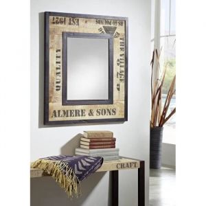 Massivmoebel24 - Miroir industriel 90x80cm - Bois de manguier brut imprimé - factory 112 - natur
