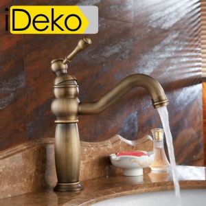 Ideko Robinet Mitigeur lavabo salle de bain en Laiton rotation à 360 degrés Style Japonais rétro cuivre avec Flexible