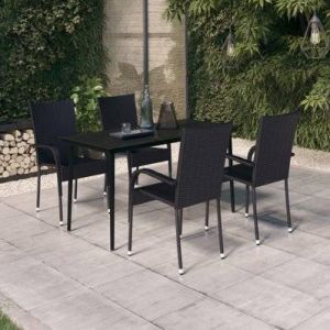 VidaXL Ensemble de salle à manger de jardin en rotin 5 pièces en polyéthylène noir Vida XL