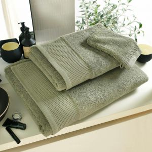 Lot de 2 gants de toilette vert kaki en coton 15x21 BEESPONGE