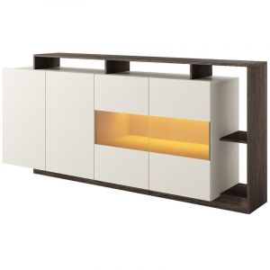 Buffet 4 portes et 4 niches avec LEDs - Beige et Naturel foncé - IDESIA