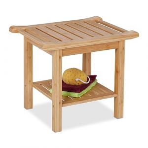 Relaxdays Tabouret Salle de Bain et entrée, spacieux, en Bambou, poignées, HxLxP : 45 x 55 x 40,5 cm, Nature